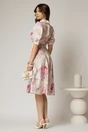 Rochie DY Fashion midi imprimeu floral roz cu guler ascutit si maneci bufante, 2, dyfashion.ro