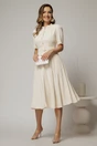 Rochie DY Fashion midi ivoar in clos din triplu voal cu nasturi la bust si curea in talie, 3, dyfashion.ro