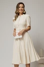 Rochie DY Fashion midi ivoar in clos din triplu voal cu nasturi la bust si curea in talie, 1, dyfashion.ro