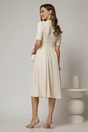 Rochie DY Fashion midi ivoar in clos din triplu voal cu nasturi la bust si curea in talie, 2, dyfashion.ro