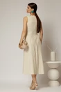 Rochie DY Fashion midi ivoar unt din bumbac cu cret pe solduri, 2, dyfashion.ro