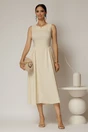 Rochie DY Fashion midi ivoar unt din bumbac cu cret pe solduri, 3, dyfashion.ro