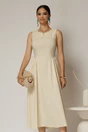 Rochie DY Fashion midi ivoar unt din bumbac cu cret pe solduri, 1, dyfashion.ro