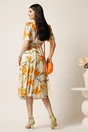 Rochie DY Fashion midi ivory in clos cu imprimeuri portocalii si curea in talie, 2, dyfashion.ro