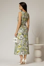 Rochie DY Fashion midi kaki cu imprimeuri din in cu nasturi pe bust fara maneci, 2, dyfashion.ro