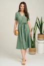 Rochie DY Fashion midi kaki din material fluid in clos cu nasturi si cordon in talie, 3, dyfashion.ro