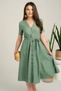 Rochie DY Fashion midi kaki din material fluid in clos cu nasturi si cordon in talie, 1, dyfashion.ro