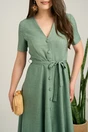 Rochie DY Fashion midi kaki din material fluid in clos cu nasturi si cordon in talie, 4, dyfashion.ro