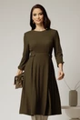Rochie DY Fashion midi kaki din tricot cu nasturi decorativi pe talie, 1, dyfashion.ro