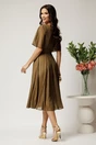 Rochie DY Fashion midi kaki din voal in clos cu fir lurex si accesoriu la decolteu, 2, dyfashion.ro