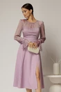 Rochie DY Fashion midi lila de ocazie cu voal la bust, 1, dyfashion.ro