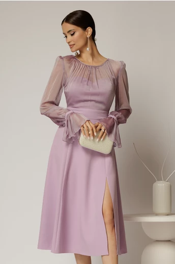 Rochie DY Fashion midi lila de ocazie cu voal la bust