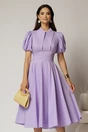Rochie DY Fashion midi lila din poplin cu guler ascutit si maneci scurte bufante, 1, dyfashion.ro