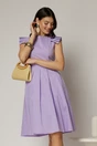 Rochie DY Fashion midi lila din poplin in clos cu volane la umeri, 1, dyfashion.ro