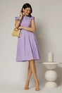 Rochie DY Fashion midi lila din poplin in clos cu volane la umeri, 3, dyfashion.ro