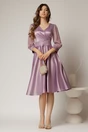 Rochie DY Fashion midi lila din tafta cu maneci din voal cu lurex, 3, dyfashion.ro