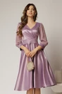 Rochie DY Fashion midi lila din tafta cu maneci din voal cu lurex, 1, dyfashion.ro