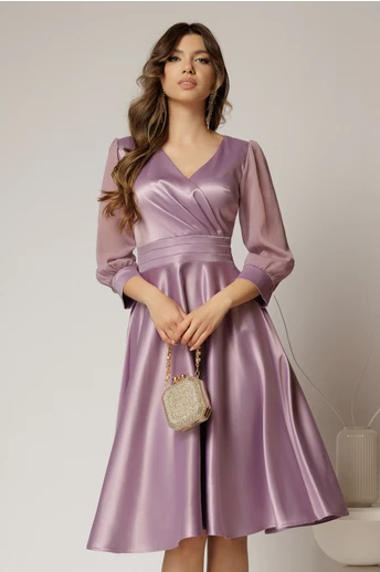 Rochie DY Fashion midi lila din tafta cu maneci din voal cu lurex