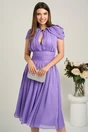 Rochie DY Fashion midi lila din voal in clos cu accesoriu si decupaj la decolteu, 1, dyfashion.ro