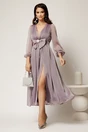 Rochie DY Fashion midi lila din voal in clos cu funda maxi in talie, 3, dyfashion.ro