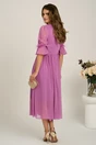 Rochie DY Fashion midi lila din voal in clos cu pene la maneci si accesoriu in talie, 2, dyfashion.ro