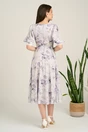 Rochie DY Fashion midi lila din voal in clos cu print mov si funda in talie, 2, dyfashion.ro