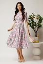 Rochie DY Fashion midi lila in clos din triplu voal cu imprimeu floral si curea in talie, 3, dyfashion.ro
