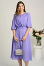 Rochie DY Fashion midi lila in clos din voal cu accesorii pe umeri, 1, dyfashion.ro