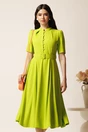 Rochie DY Fashion midi lime in clos din triplu voal cu nasturi la bust si curea in talie, 1, dyfashion.ro