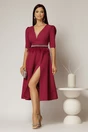 Rochie DY Fashion midi magenta cu cordon cu pene si perle in talie, 3, dyfashion.ro