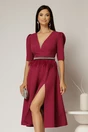 Rochie DY Fashion midi magenta cu cordon cu pene si perle in talie, 1, dyfashion.ro