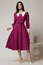 Rochie DY Fashion midi magenta cu guler si mansete in contrast, 3, dyfashion.ro