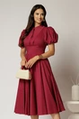 Rochie DY Fashion midi magenta din poplin cu guler ascutit si maneci scurte bufante, 1, dyfashion.ro