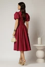 Rochie DY Fashion midi magenta din poplin cu guler ascutit si maneci scurte bufante, 2, dyfashion.ro