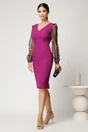 Rochie DY Fashion midi magenta din stofa conica cu maneci din dantela, 3, dyfashion.ro