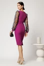 Rochie DY Fashion midi magenta din stofa conica cu maneci din dantela, 2, dyfashion.ro