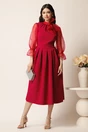 Rochie DY Fashion midi magenta din stofa in clos cu maneci si funda din organza, 3, dyfashion.ro