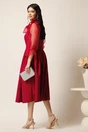 Rochie DY Fashion midi magenta din stofa in clos cu maneci si funda din organza, 2, dyfashion.ro