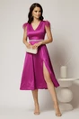 Rochie DY Fashion midi magenta din tafta cu pene la umeri, 3, dyfashion.ro
