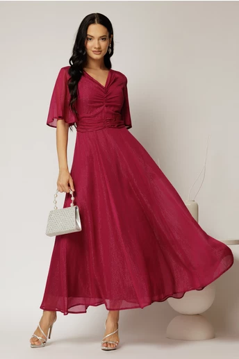 Rochie DY Fashion midi magenta din voal cu fir lurex