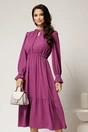 Rochie DY Fashion midi magenta din voal plin cu volan, 1, dyfashion.ro