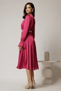 Rochie DY Fashion midi magenta din voal satinat in clos cu perle in talie, 2, dyfashion.ro