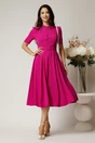Rochie DY Fashion midi magenta in clos din triplu voal cu nasturi la bust si curea in talie, 3, dyfashion.ro