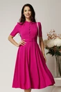 Rochie DY Fashion midi magenta in clos din triplu voal cu nasturi la bust si curea in talie, 1, dyfashion.ro
