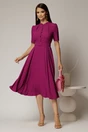 Rochie DY Fashion midi magenta in clos din triplu voal cu nasturi la bust si curea in talie, 3, dyfashion.ro
