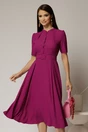 Rochie DY Fashion midi magenta in clos din triplu voal cu nasturi la bust si curea in talie, 1, dyfashion.ro