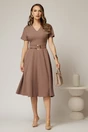 Rochie DY Fashion midi maro cu decolteu in V si curea in talie, 3, dyfashion.ro