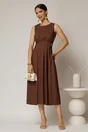 Rochie DY Fashion midi maro din bumbac cu nasturi si cusaturi pe talie, 3, dyfashion.ro