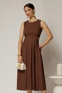 Rochie DY Fashion midi maro din bumbac cu nasturi si cusaturi pe talie, 1, dyfashion.ro