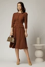 Rochie DY Fashion midi maro din stofa clos cu nasturi si curea, 3, dyfashion.ro